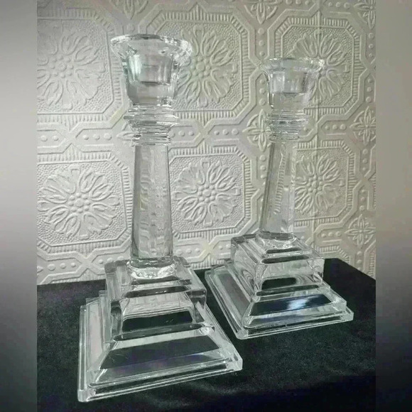Crystal Candle Sticks Holders Square Base 8" Tall 24% Lead Crystal USA - Picture 2 of 12